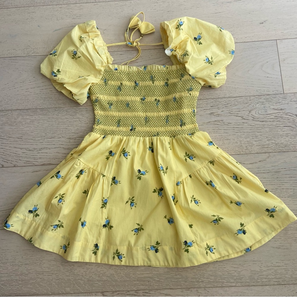 Anthropologie Yellow Floral Cotton Puff Sleeve Mini Dress XS EUC - Picture 3 of 8